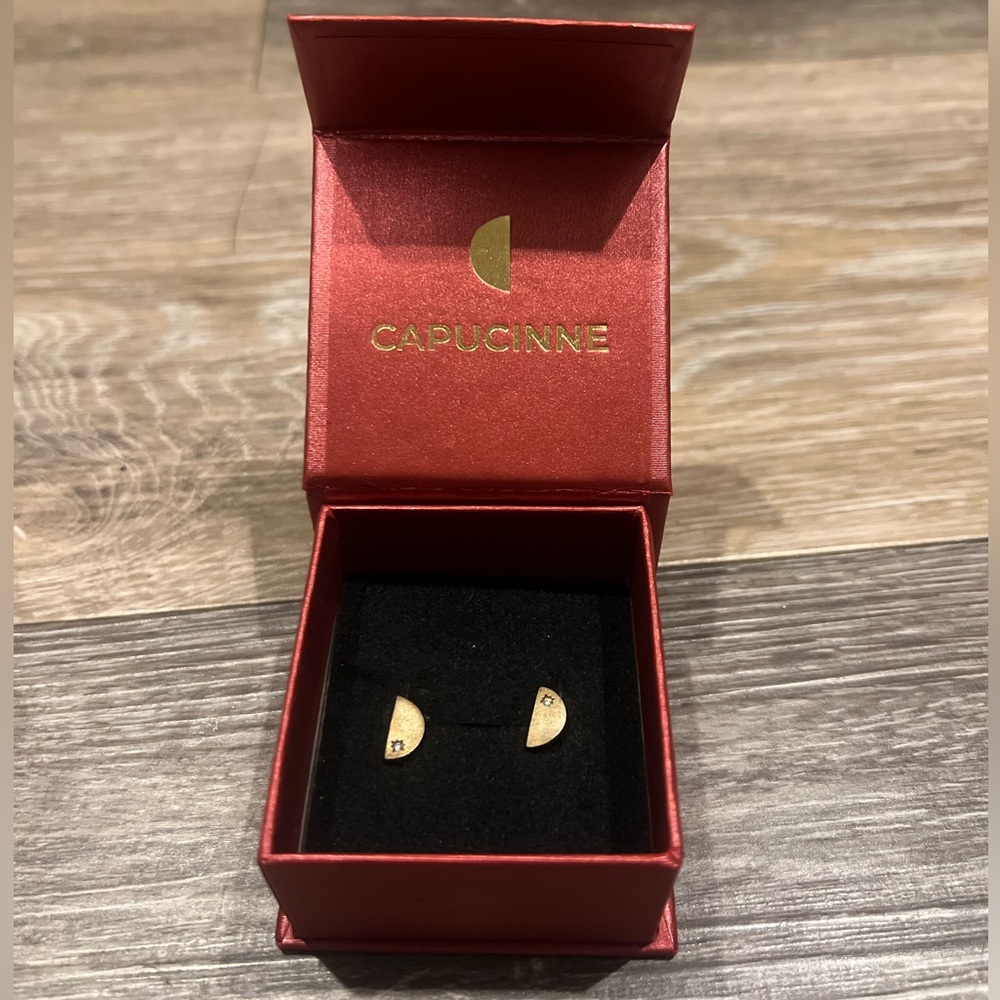 Capucinne Logo Stud Half Moon Earrings 🌙